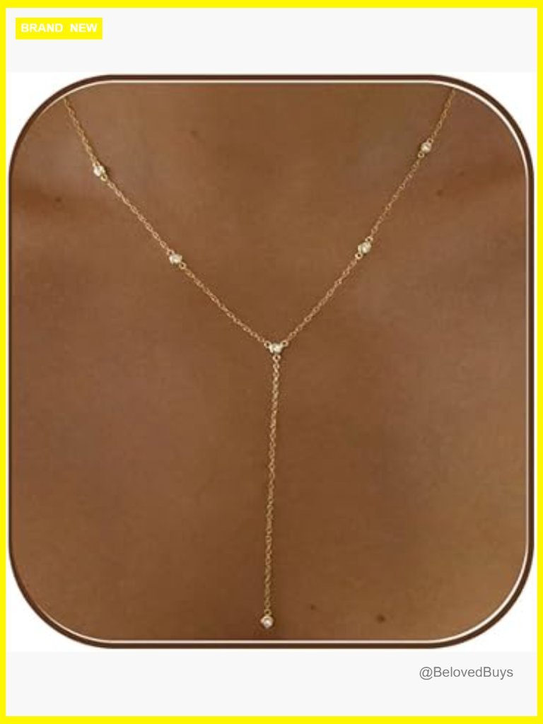 Dainty Gold Lariat Necklace 14k Plated Choker Long Layering